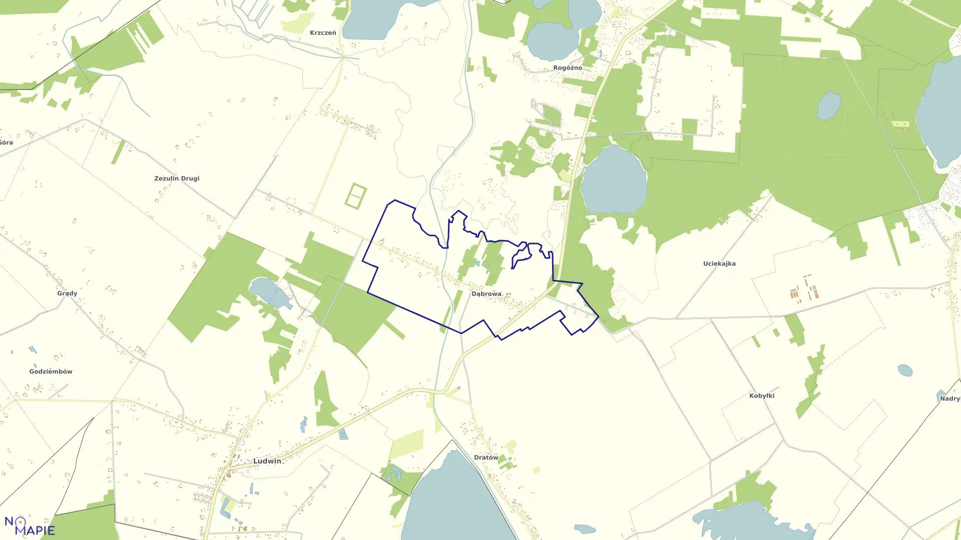 Mapa obrębu Dąbrowa w gminie Ludwin