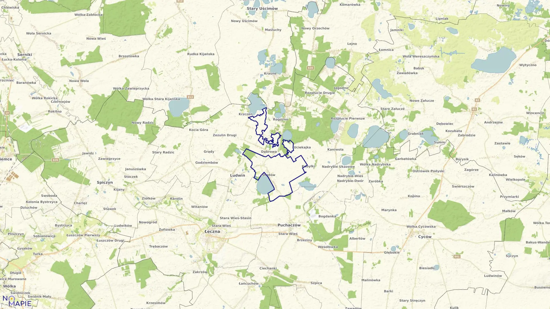 Mapa obrębu Dratów w gminie Ludwin