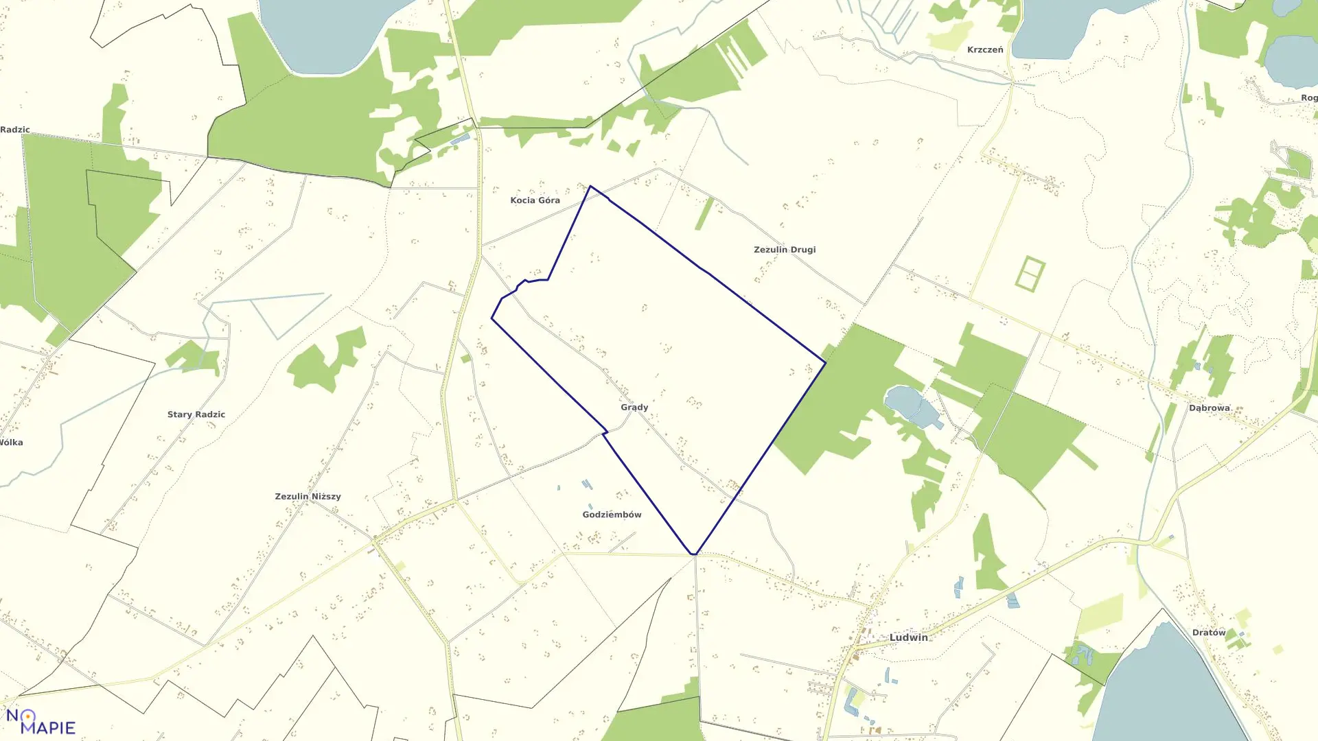Mapa obrębu Grądy w gminie Ludwin