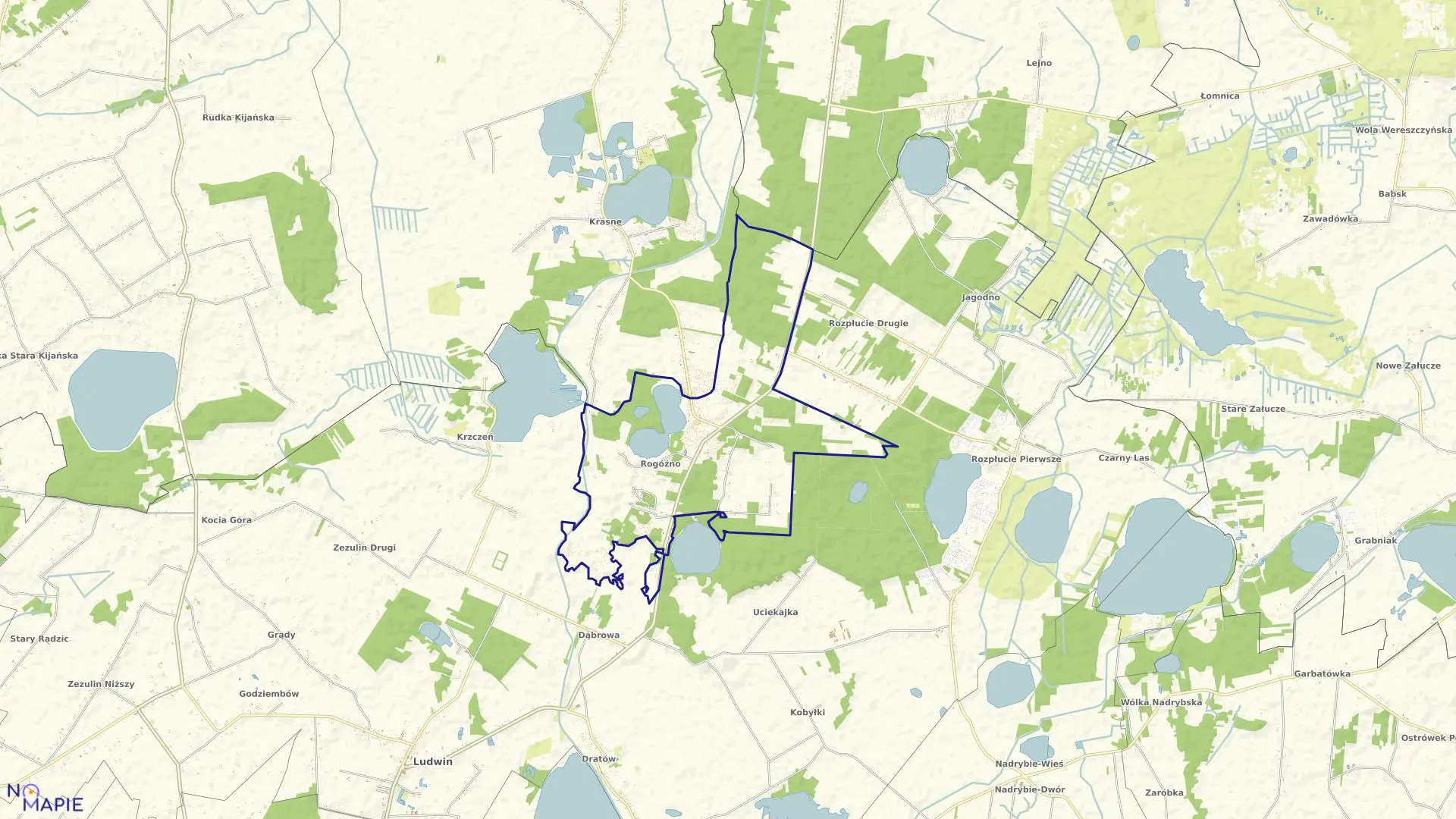 Mapa obrębu Rogóźno w gminie Ludwin