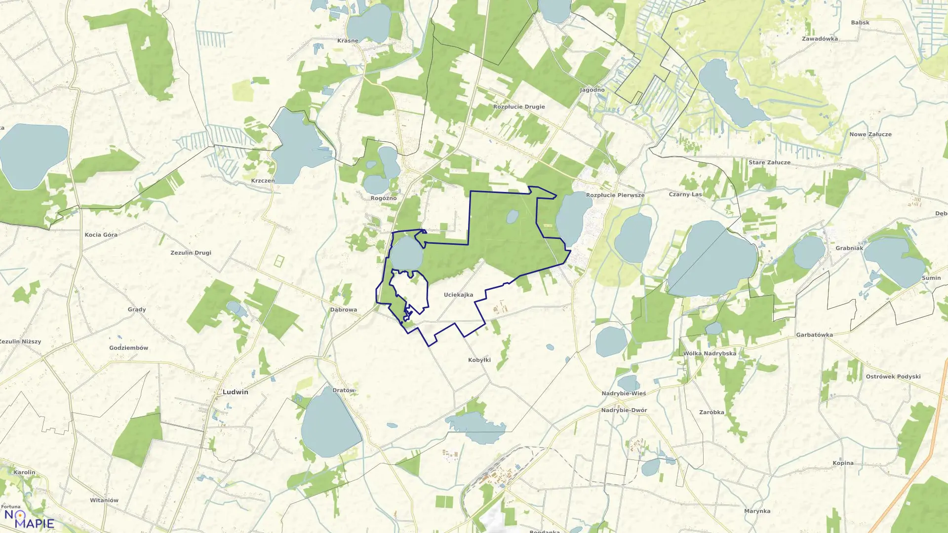 Mapa obrębu Uciekajka w gminie Ludwin